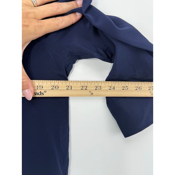 Magaschoni 100% Silk Button Down Navy Blue Blouse M Quiet Luxury Mininalist - Picture 5 of 6